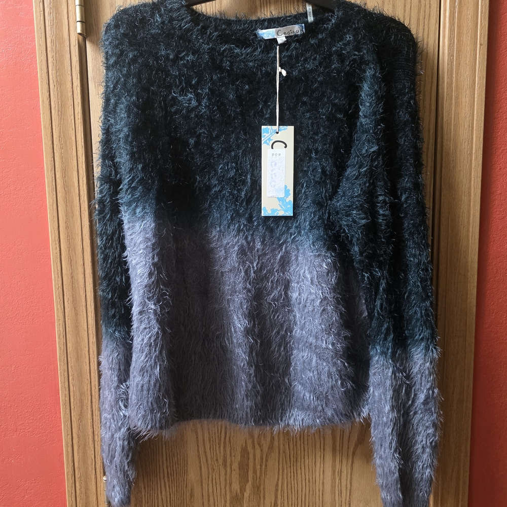 Cecico Fuzzy Ombre Sweater - Dark Green and Gray
